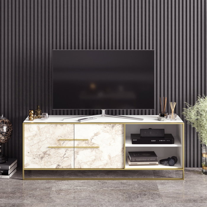 Hanah Home Polka - White Soporte de TV Blanco y Dorado